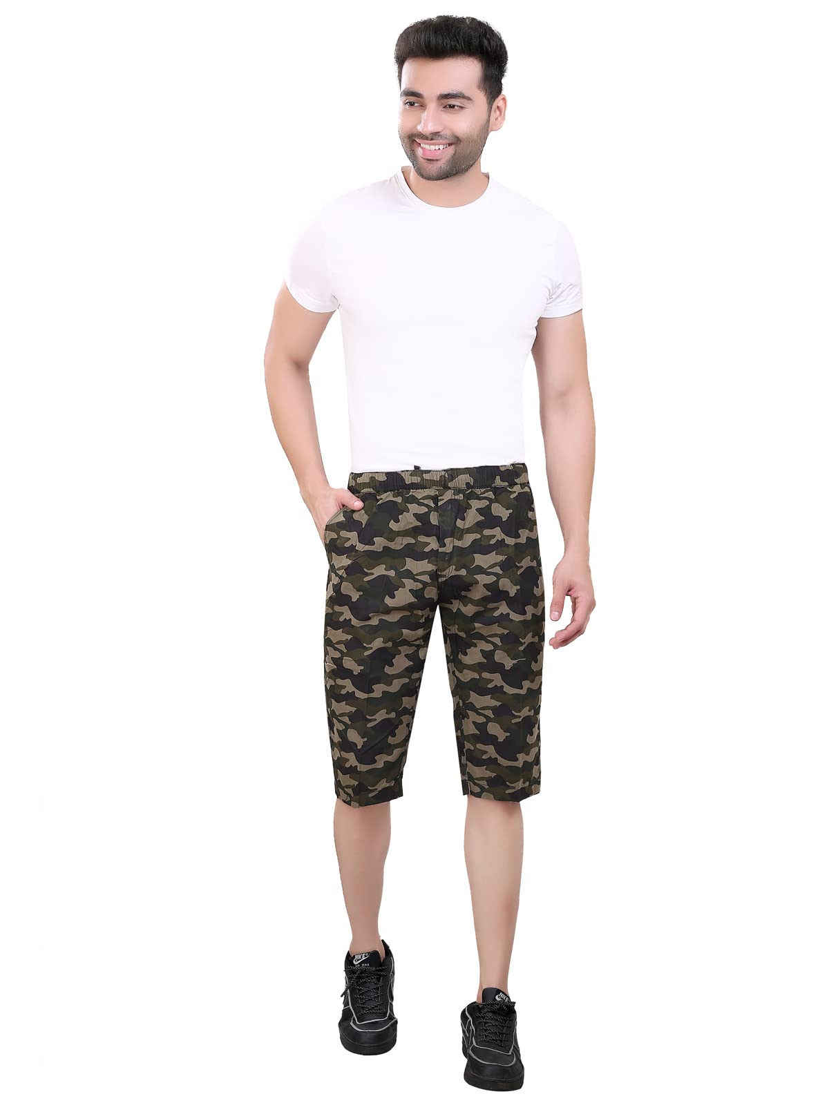 click one Mens' Boy's 3/4 Cotton Cargo Shorts Pants Casual Loose Regular Fit Outdoor Capri Long Shorts with 1 Zip 3 Pockets Men's Regular fit Three Quarter-picture-33