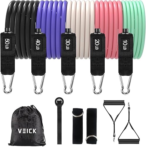 Miniatura 46 de VEICK Bandas de resistencia, bandas de ejercicio, bandas de entrenamiento, bandas de resistencia para entrenar con asas para hombres y mujeres, Gris