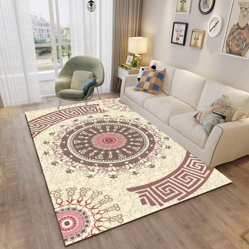 Tapis balcon exterieur 180X280Cm grand tapis salon floral rétro et géométrique