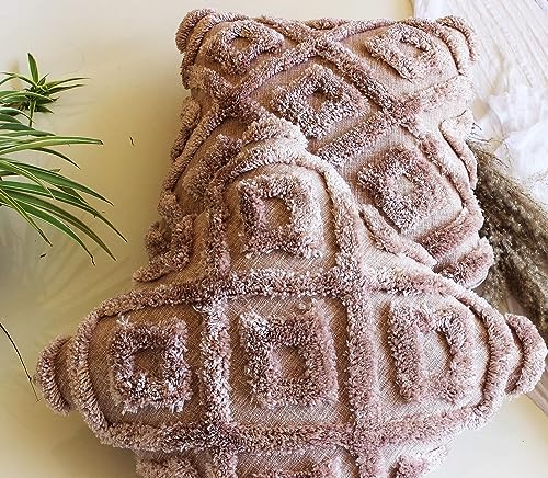 Image of Monstera Hut Morocco Tufted Tan Brown Cushion Cover Pack of 1, (Cushion Cover 16x16inch) (40.6 x 40.6 cm)