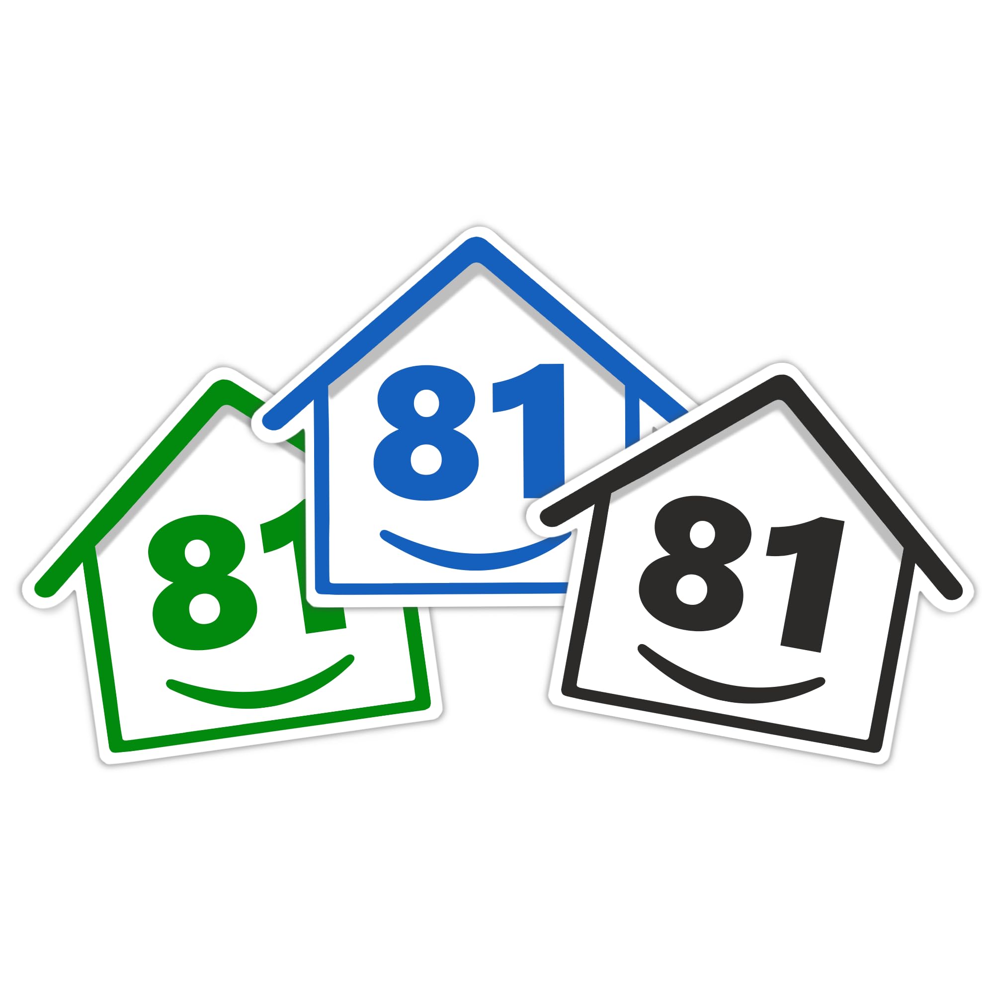 3 x Bin Numbers for Wheelie Bins, 1-99, 15cm ‘Happy House’ Colour Design Dustbin Stickers, Easy Application Stick On Number Stickers - Weatherproof Self Adhesive Vinyl – Blue, Black and Green (14) — view 91
