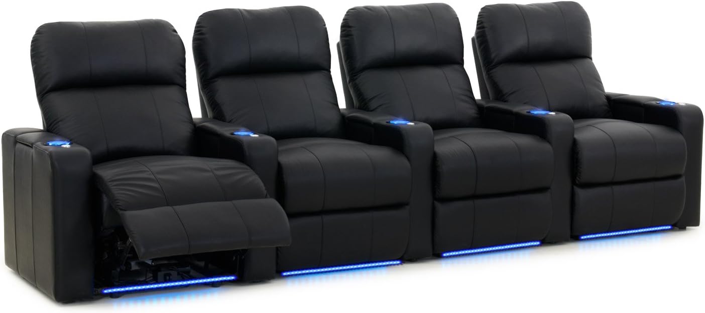 Octane Seating Turbo XL700 Row of 4 Seats, Straight Row in Black Leather with Power Recline