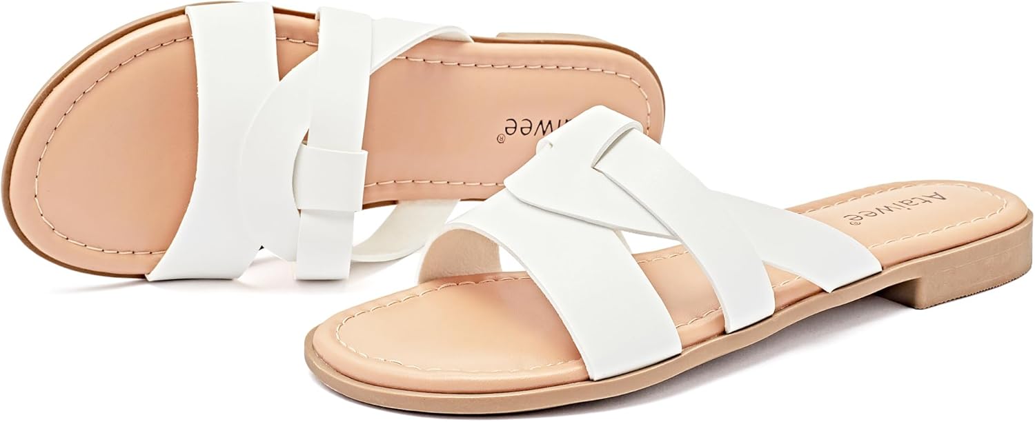Ataiwee Women's Flat Slide Sandals - Ladies Casual Slip On Criss Cross Strap Summer Dress Slide Sandals. 3 61jZE5tcUSL. AC SL1500