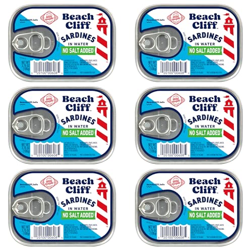 Beach Cliff Wild Caught Sardines in Water, No Salt Added, 3.75 oz (6-Pack)