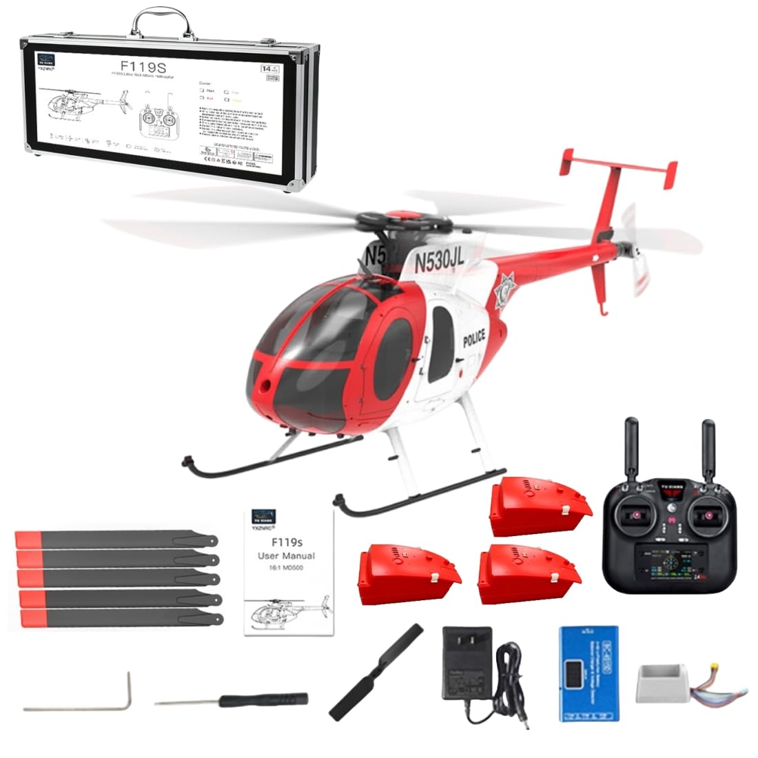 ConsoleXpress Little Bird RC Helicopter with GPS for Adults, F119S MD500 1/16 250-Class 2.4G 9CH 6-Axis Gyro Military RC Helicopter with 6G/3D