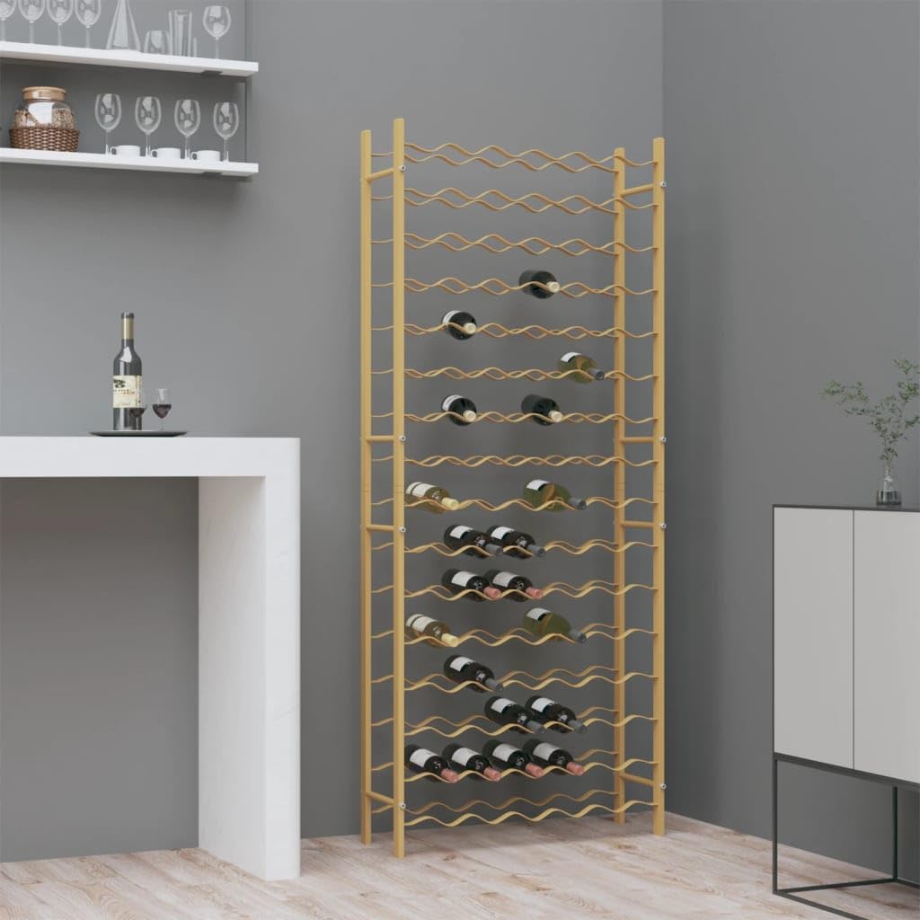 vidaXL Elegant Gold Metal Wine Rack - Freestanding Bottle Holder, Stores 96 Bottles, for Modern Home Bar/Kitchen Storage - 25.2