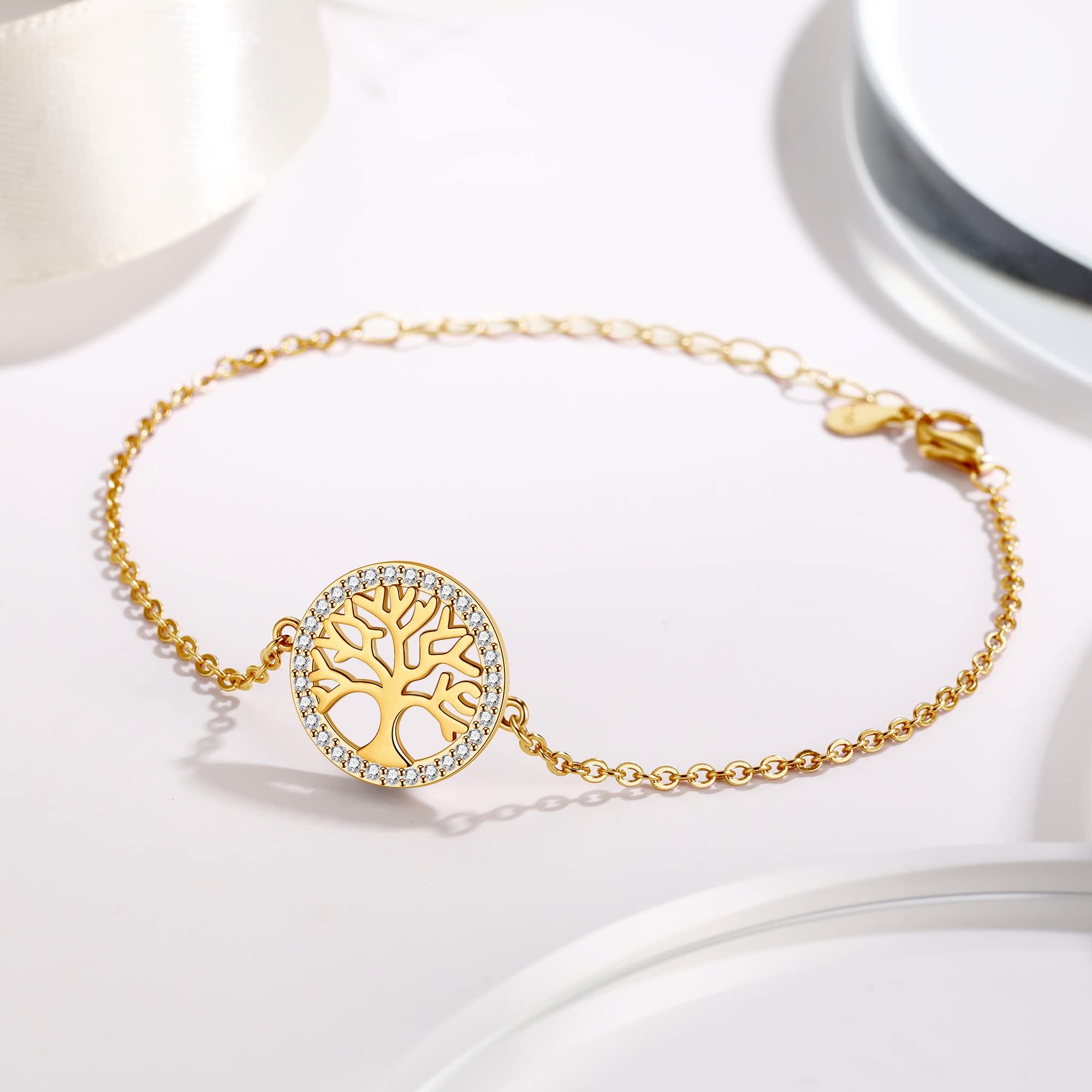 Jrêveinfini árbol de la Vida Pulsera Mujer Plata de Ley 925 con Caja de Regalo, Regalo Navidad Cumpleaños Mujer Niña Mama, Ajustable 15+5cm
