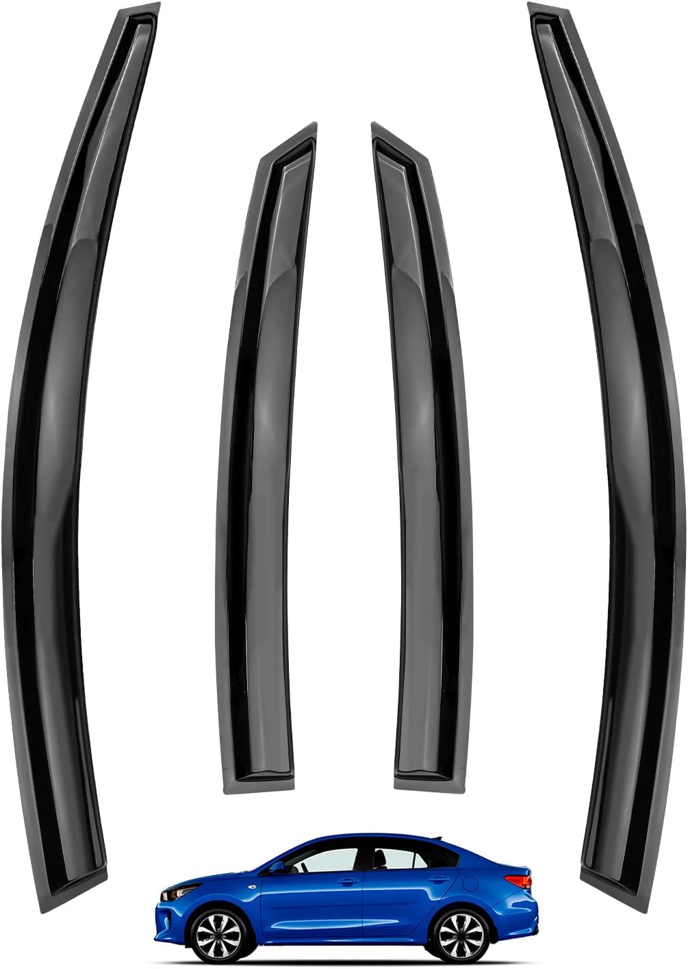 4 Pcs Tape-On Rain Guards Fit for Kia Rio Sedan 2018 2019 2020 2021 2022 2023, Extra Durable Window Deflectors and Window Visors for Shading Ventilation and Rain Protection, Smoke Black