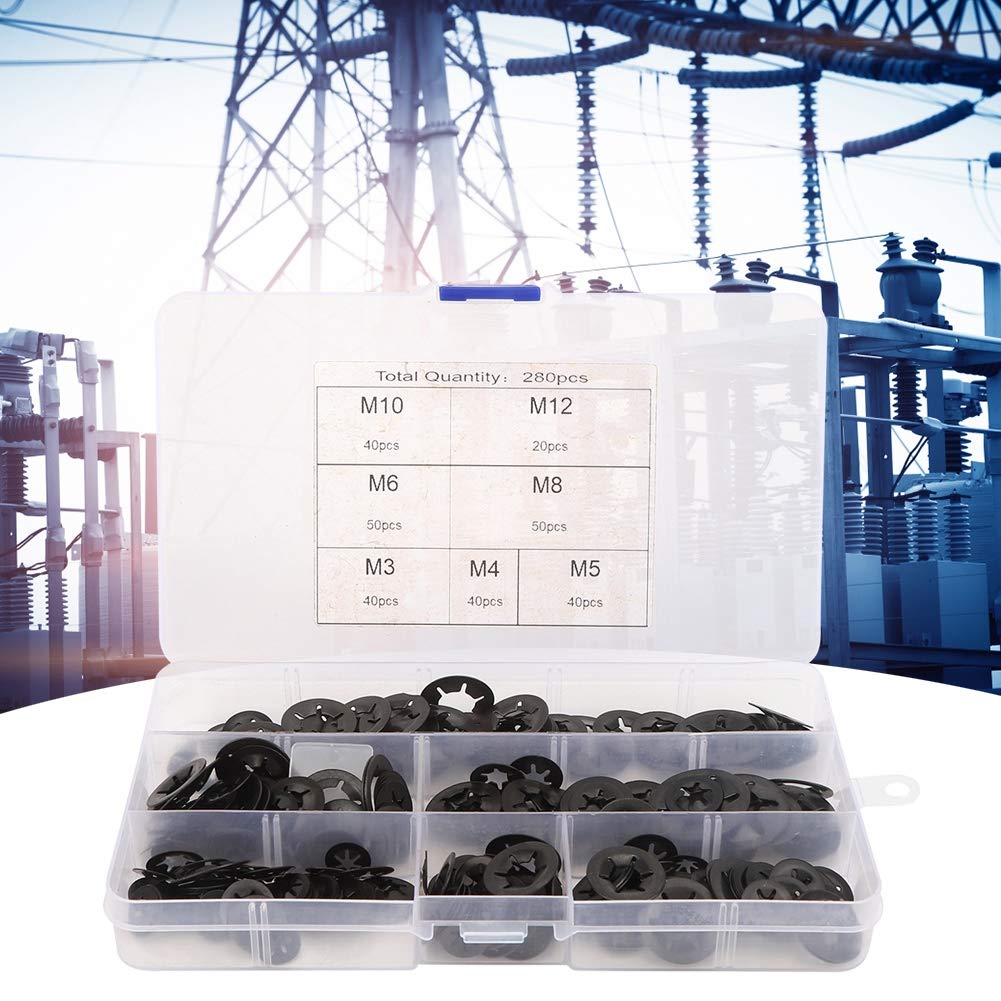 Tooth Lock Washers, Internal Lock Washer, Washer Gasket, 280Pcs Washers Fastener, M3 M4 M5 M6 M8 M10 M12