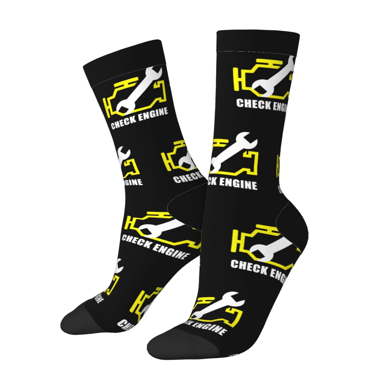 HLBSDM Check Engine Light Mechanic Auto Repair Socks, Unisex Adult Crew Socks, Cotton Cozy Casual Sock