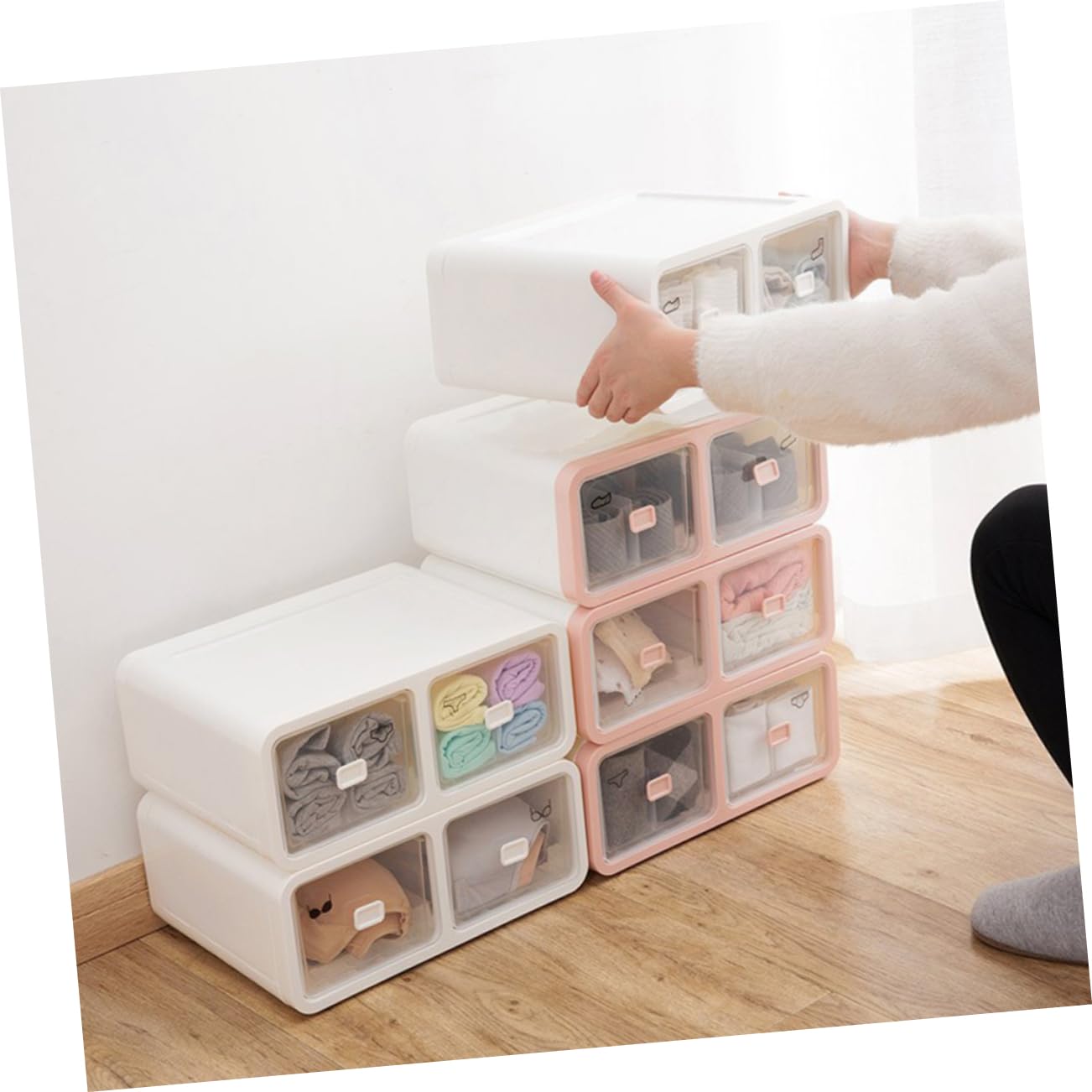 PRETYZOOM 16grilles Caisse De Rangement Plastique Avec Couvercle Organisateur De Tiroir Pour Sous-vêtements Chaussettes Et Attaches Séparateur Rigide Anti-froissages