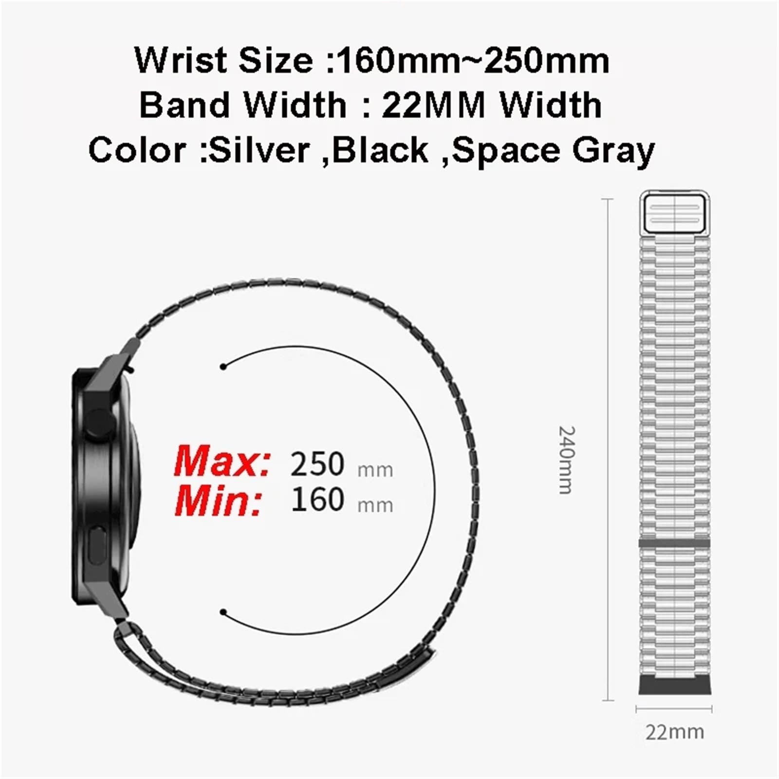 CZKE Bracelet à boucle magnétique de 22 mm pour GTR 2 3 4 2e 3Pro GTR 47 mm pour Huawei Watch 5 4 GT3 GT2E Mi Watch Color/S1 pour Samsung Galaxy 3 4 5 6 7 45 mm