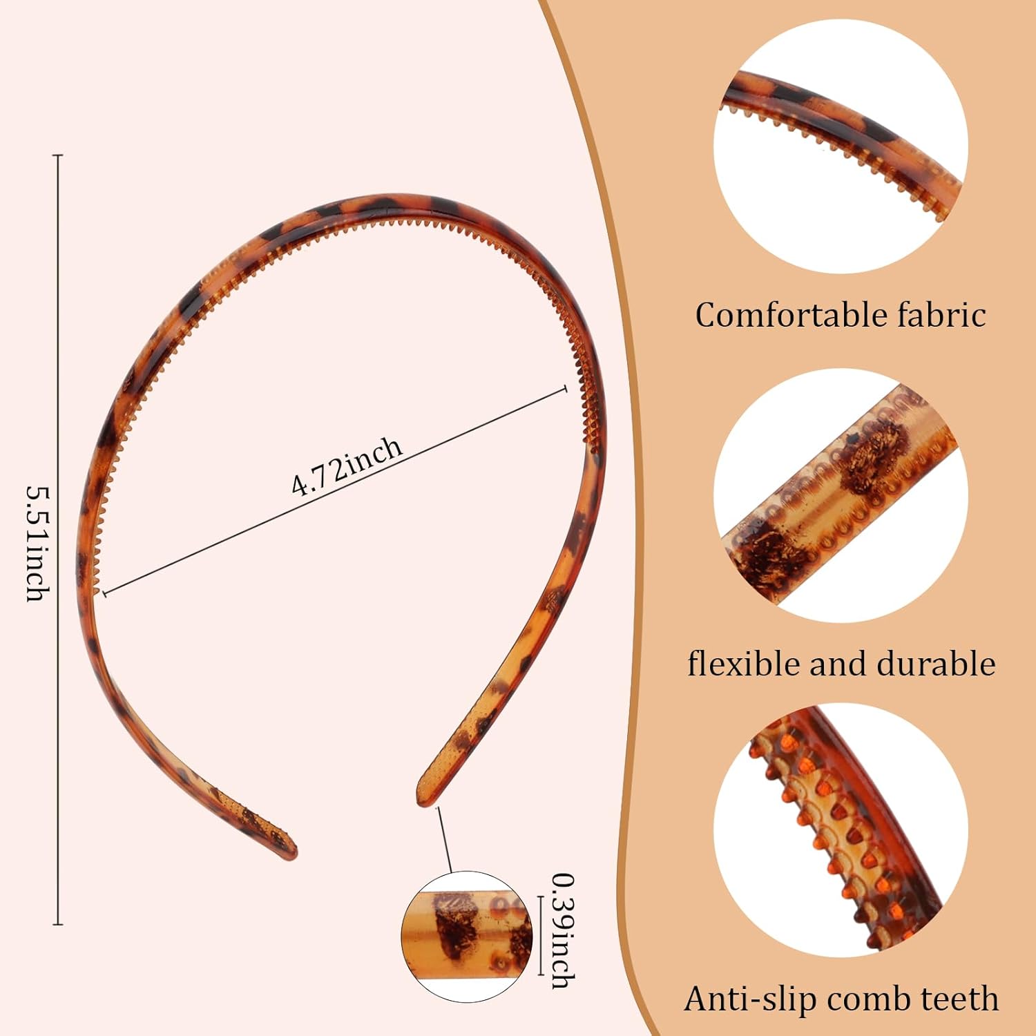 Multi-Color Plastic Thin Skinny Headbands for Women Tortoise Headband Black Hairband Teeth Comb Headbands for Girls Non Slip DIY Hair Pieces Accessories for Halloween 6Pcs - Image 5