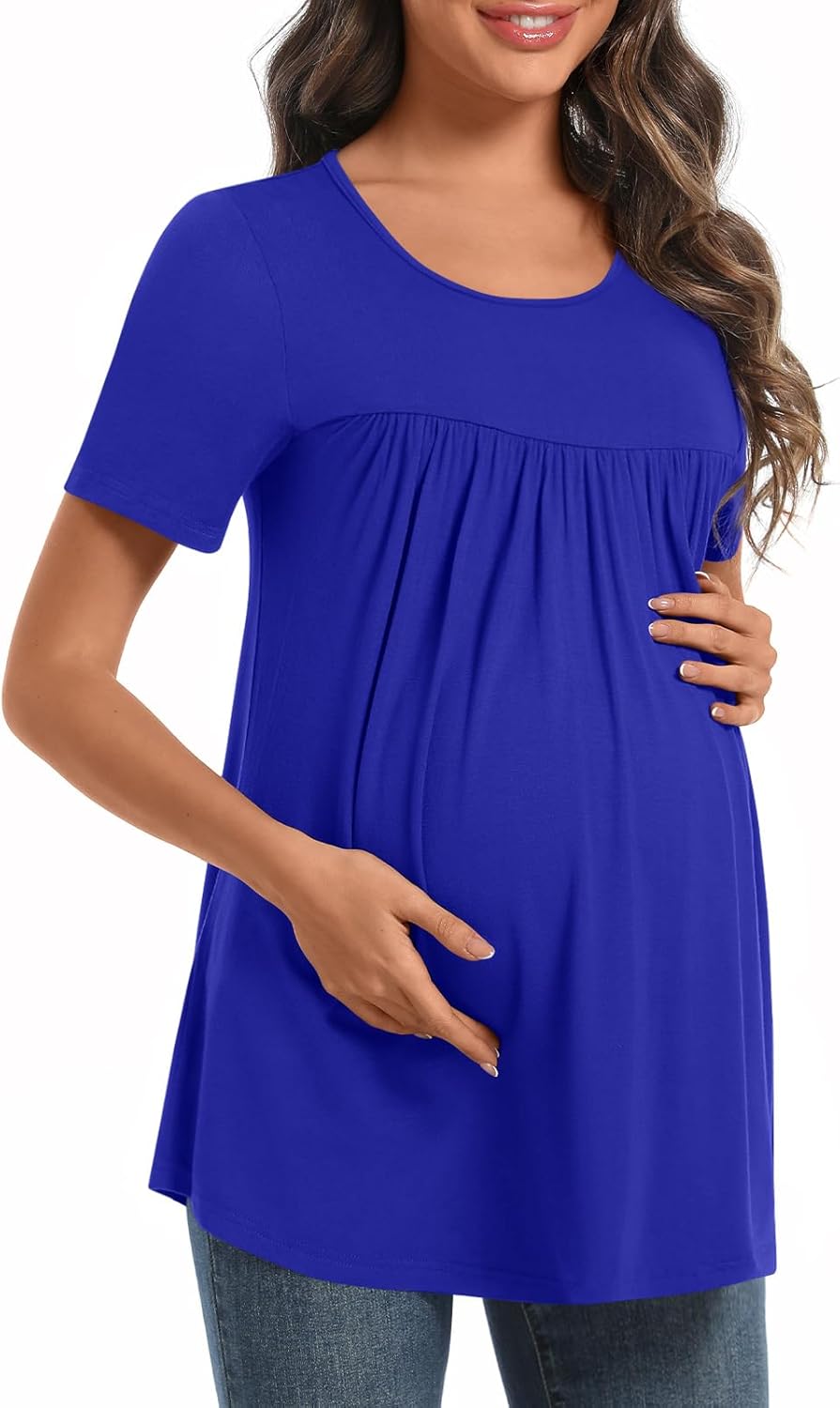 Women's Maternity Shirts Casual Short Sleeve Tunic Tops Round Neck Pregnancy Clothes - Image 3