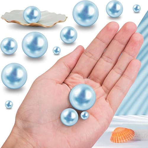 Miniatura 4 de 150 cuentas de perlas de imitación de color azul claro pulido sin agujero para decoraciones de relleno de jarrones, perlas de plástico, dispersos de