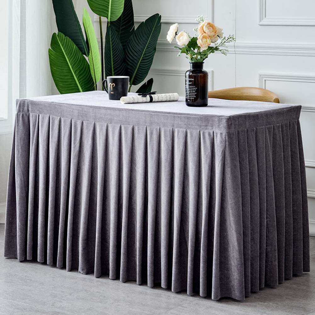 Cubierta De Mesa Plisada para Fiesta Cumpleaños Mostrar Reunión Exposición Mesa Rectangular,Felpa Color Sólido Simple Falda De Mesa,Mantel De Terciopelo Rectangular Plata 180x60x75cm