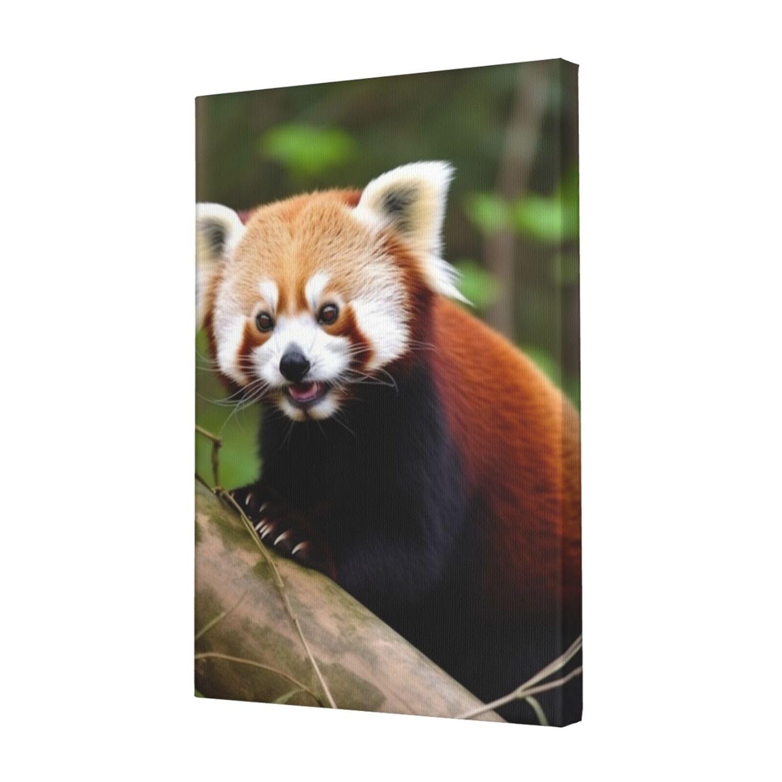 KLOPH Little Red Panda Canvas Wall Art for Living Room 12"x18" Modern Artwork Painting for Bathroom Hanging Canvas Prints Aesthetic Wallart for Bedroom Kitchen Office Wall Decor