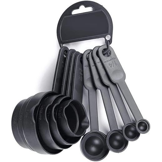 Kitchenwell Smart Plastic Measuring Spoon and Cup Set of 8-Piece - Kitchen Measuring Spoons - Black - (Pack of 1)
