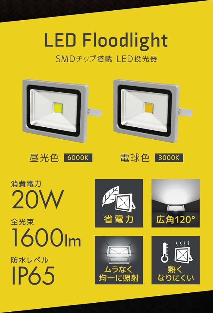超高光度 LED400W 5個昼光色6000K 44000LM IP65 Amazon.co.jp: WEIMALL 投光器 LED 20W 1600LMK 昼光色 6000K