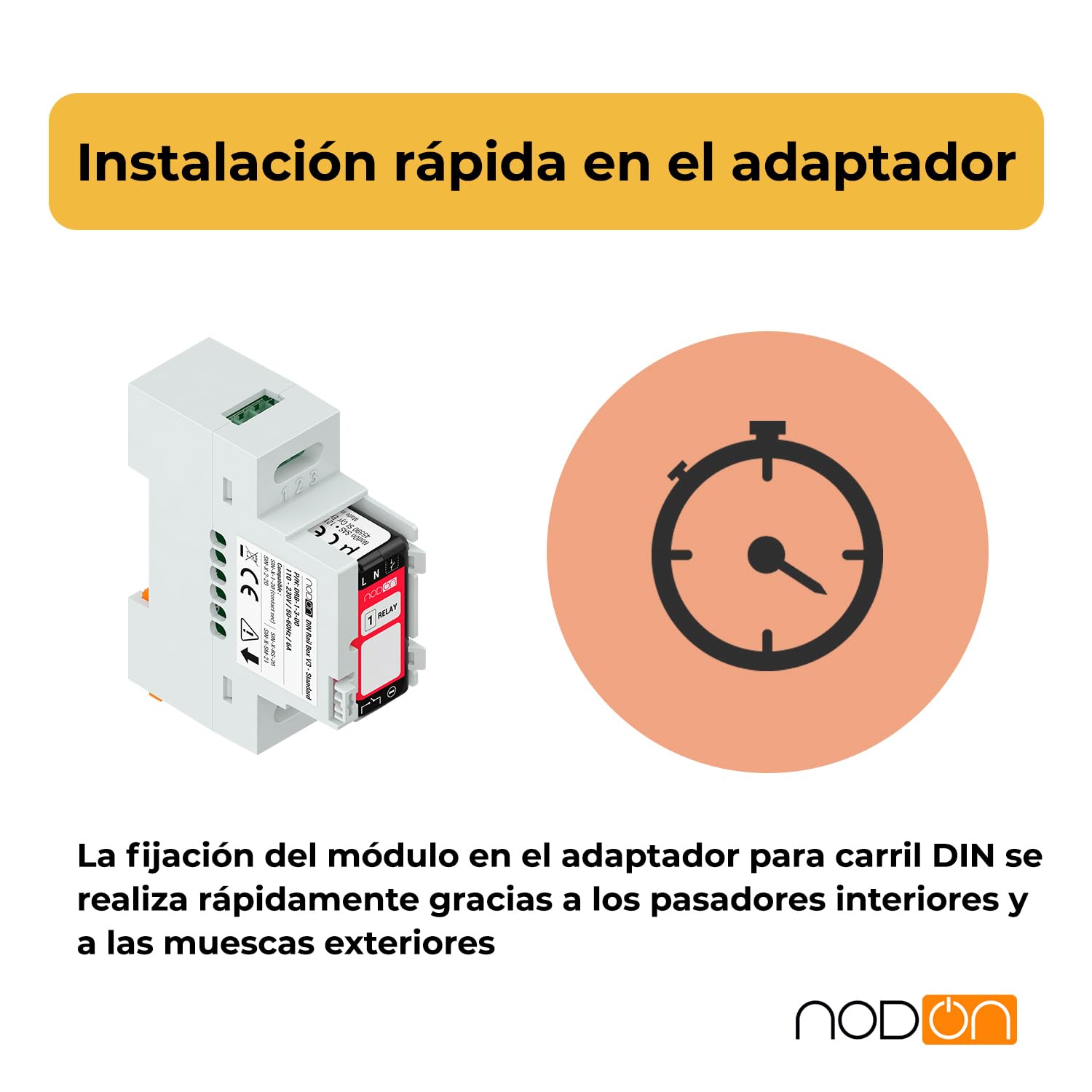 NodOn - Adaptador carril DIN "Estándar" para módulos NodOn Zigbee y EnOcean, caja de 5 unidades, accesorio, cuadro eléctrico, compatible con módulos SIN-(x)-1-20, SIN-(x)-2-20, SIN-(x)-RS-20