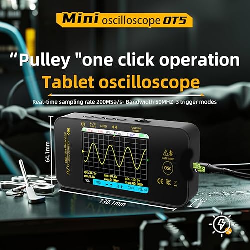 BSIDE OT5 Handheld Oszilloskop 50MHz Bandbreite Digitale Oszilloskope 3.2’’ TFT Display Tragbares Oszilloskope Automotive Oszilloskop 200MSa/s Abtastrate Trigger Funktion Auto/Nomal/Single