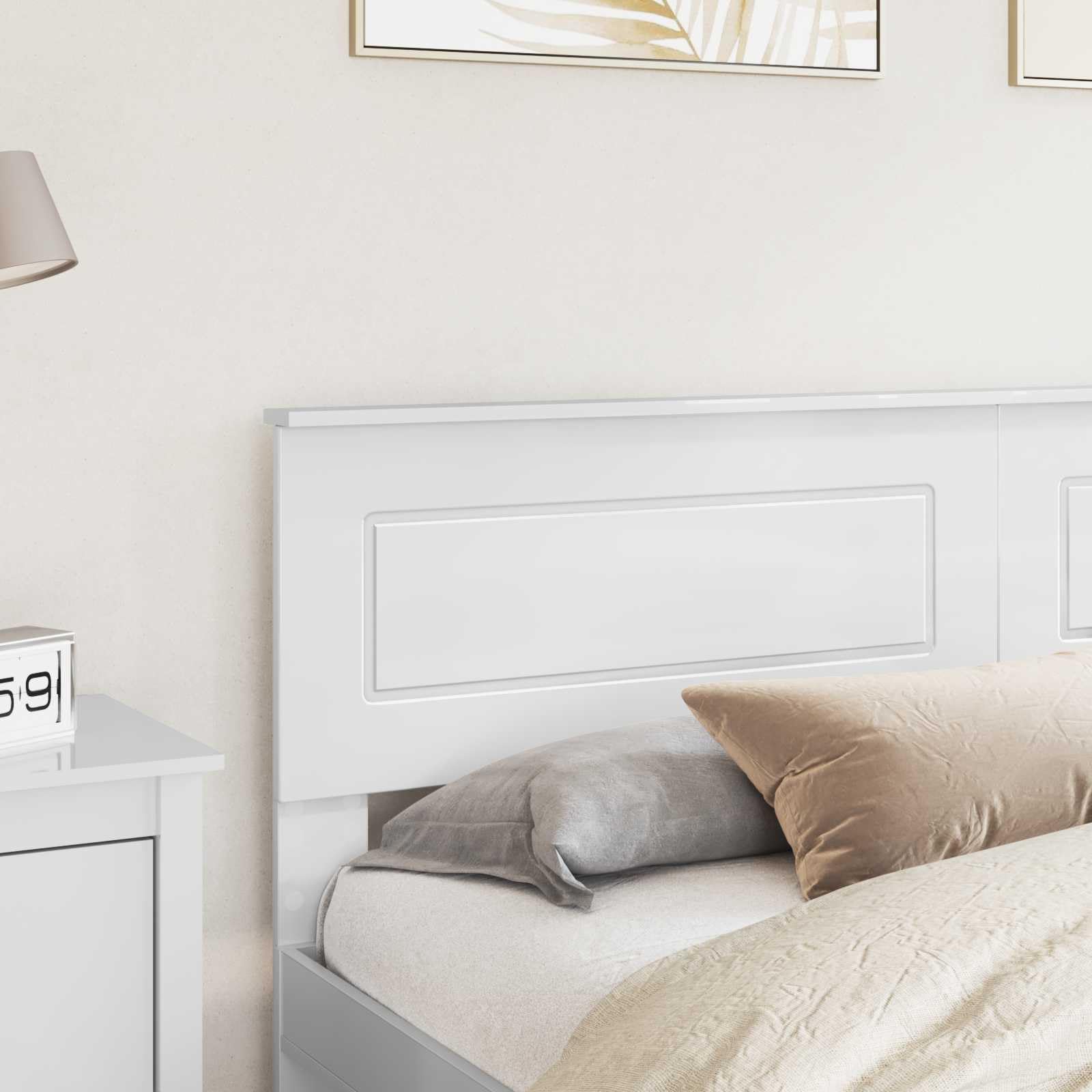 Cabecero de cama de madera blanco brillante de 203 x 90 cm, moderno cabecero de cama para dormitorio, fácil de limpiar, duradero, fácil montaje, elegante acabado en la pared para camas y