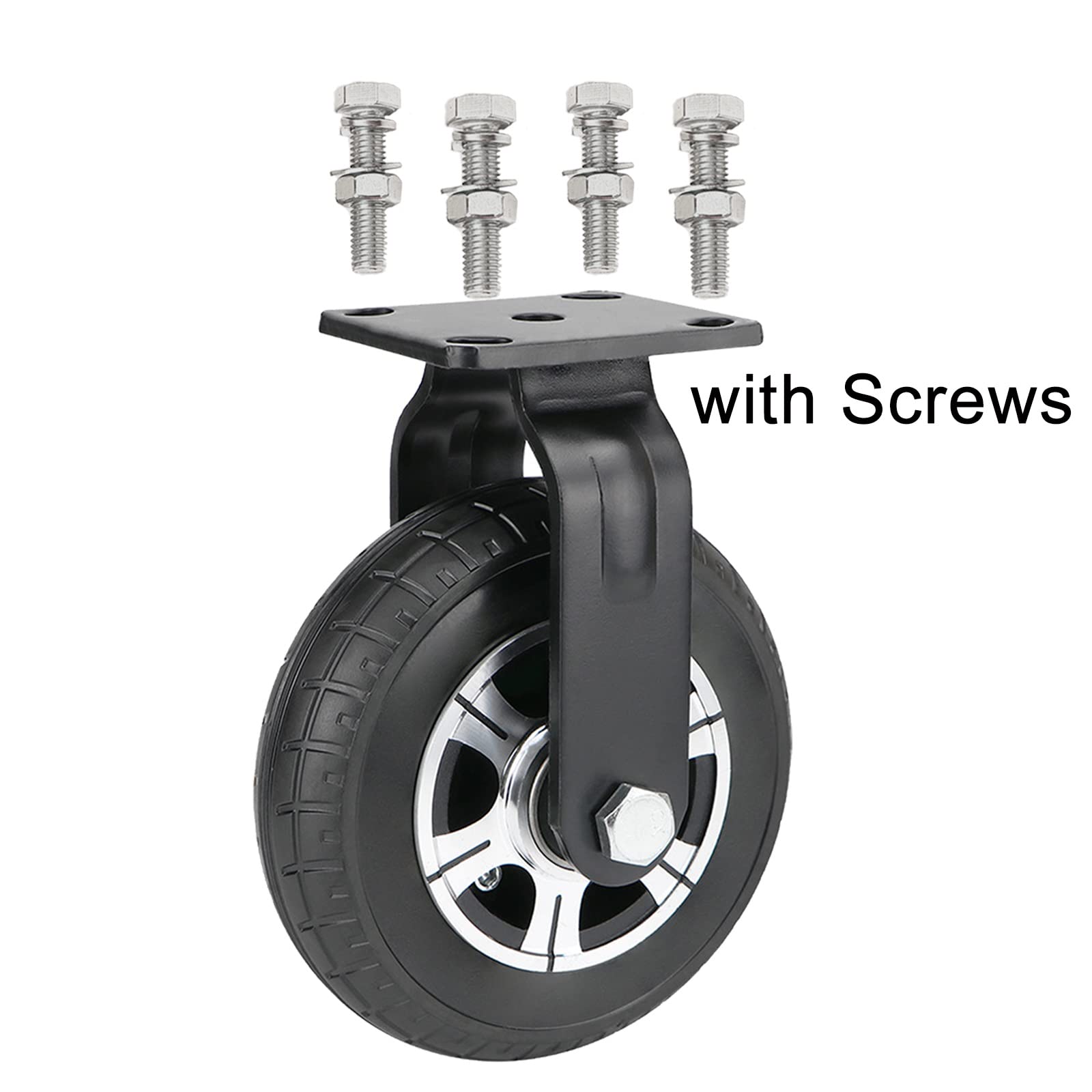 LIGUOYI 2 Pezzi Ruote Girevoli per Impieghi Gravosi/Rotelle Fissa, Ø 200mm Nero Rotelle in Gomma Piena, Portata Max 400kg con Spinta Sfera Cuscinetti + Cerchi in Lega, per DIY Carrelli, con Viti