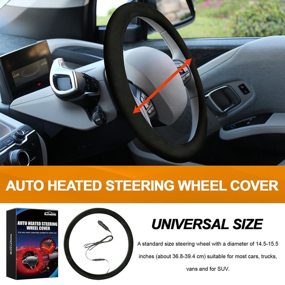 Coprivolante Riscaldato 12V Per Auto - Scaldamani Rapido, Universale, In Pelle Scamosciata, Per Inverno