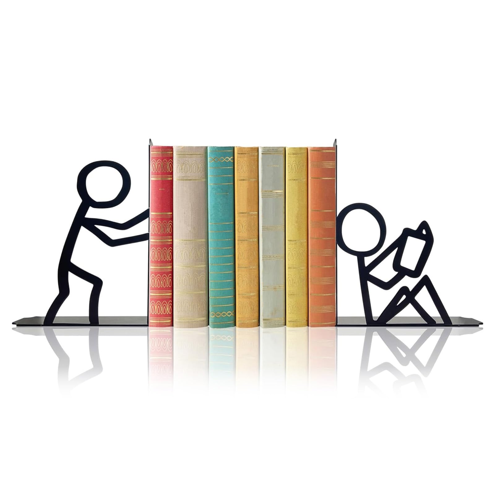 Book Ends 2-Pack, Person-Shaped Bookends for Shelves, Durable Metal Book Accessories, Desk Organizers for Books as Home Office Decor, Unique Gift for Bookworms (Black)