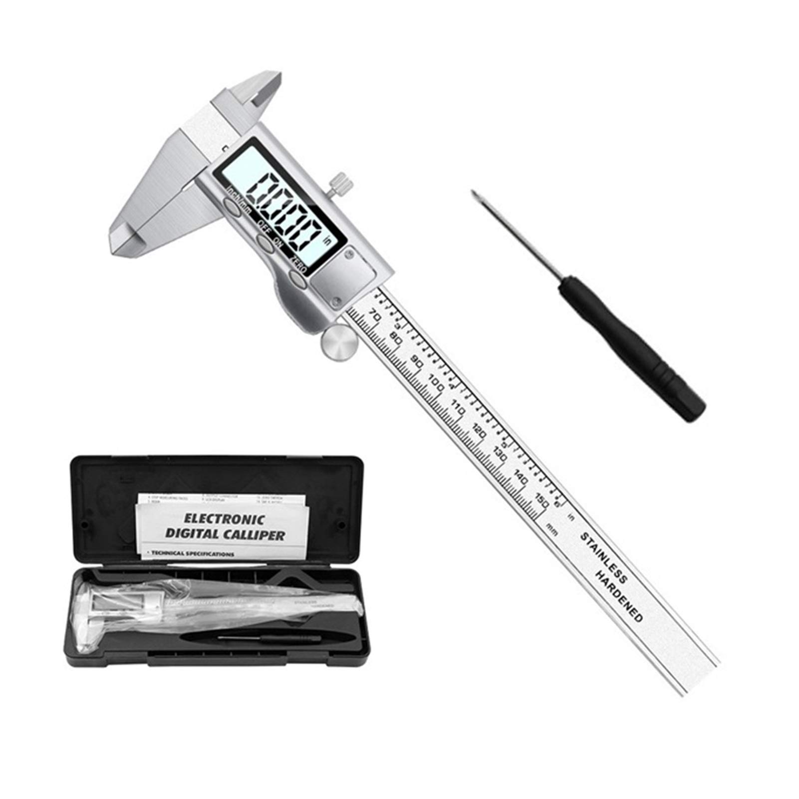Calibres Digitales Vernier 0-150mm Vernier Caliper Acero Inoxidable/plástico Digital Calibrador de 6 Pulgadas Instrumentos Profundidad Herramientas de medición Digital Profesional (Color : Stainles