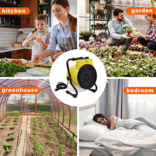 Electric Greenhouse Heater with Digital Thermostat for Green House, Grow Tent Heaters, Overheat Protection, Fast Heating for Workplace, Yellow
