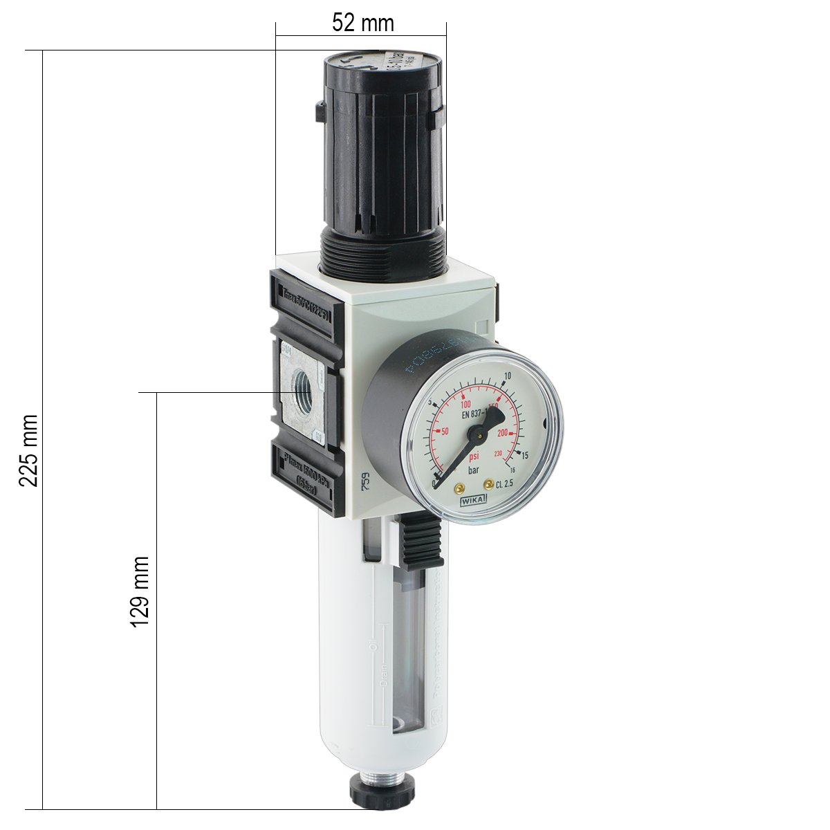 Filtre régulateur Futura de série 1, à 2600 L/min Séparateur d'eau régulateur de pression pneumatique Régulateur