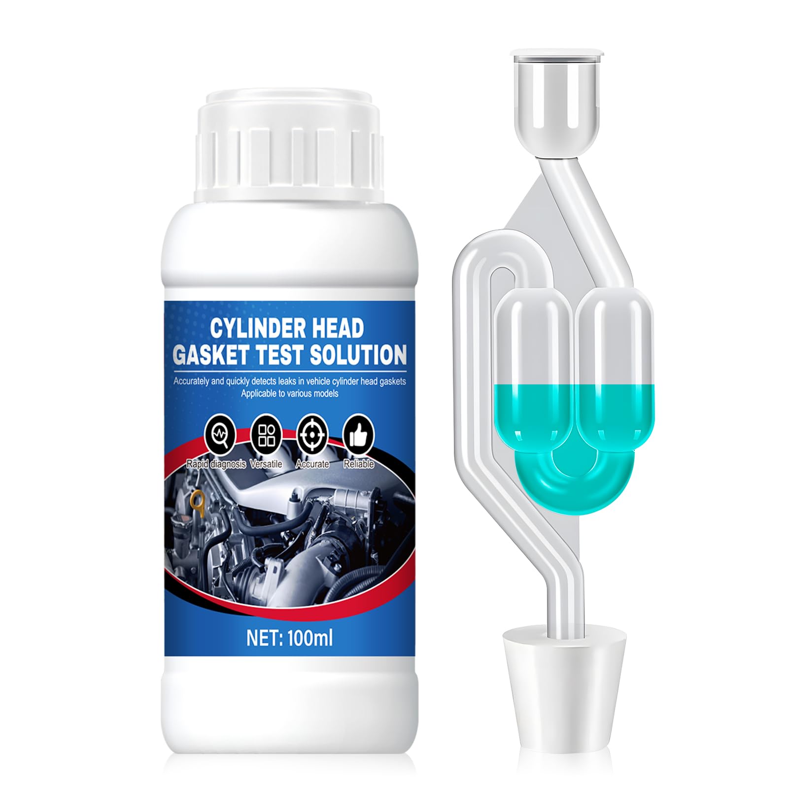 Test Guarnizione Testata, Tester di Guarnizione a Testa Cilindrica CO2 - Diagnosi Rapida e Affidabile per 50 Test, Kit Universale Rilevatore di Perdite CO₂ per Auto e Moto