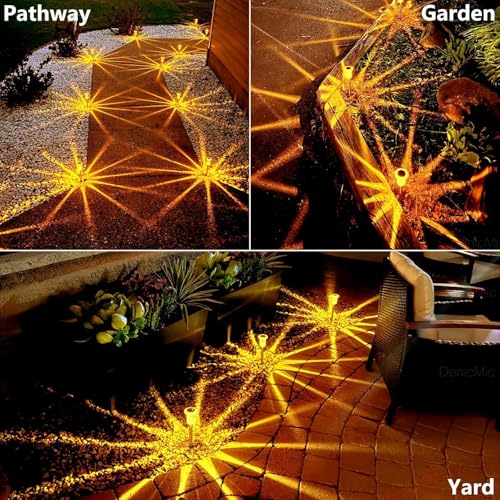 Image of DenicMic Solar Halloween Lights Outdoor Fall Decorations Orange LED 10 Pack | Yard Garden Pathway Walkway Patio Diamond-like Style Starburst Light Pattern, Acrylic /Stainless Steel, Autumn /Halloween Decor