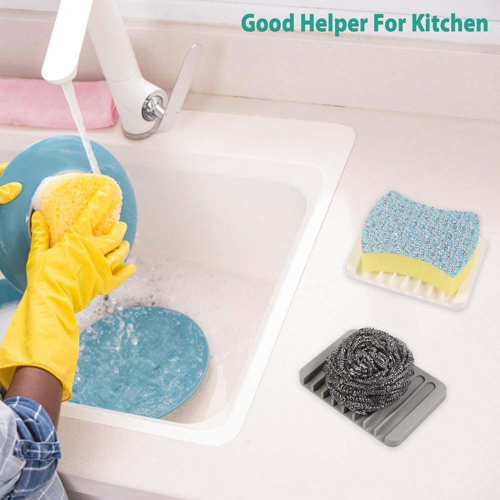 3PCS Self Draining Soap Holder, Premium Silicone Soap Dish, Soap Saver for Shower, Bathroom, Kitchen, Bath Tub, Sponges, Keep Soaps Bars Dry Clean, Easy Clean, Extend Soaps Life