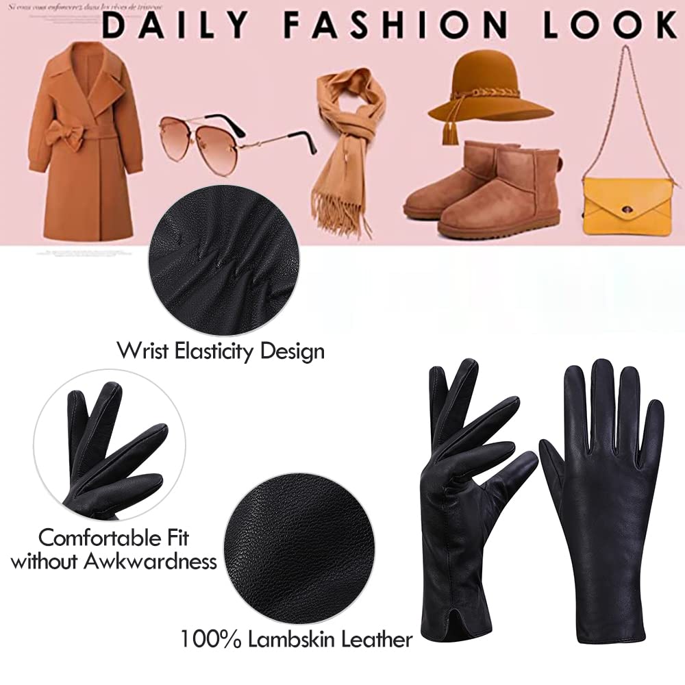 MGGMOKAY Guanti invernali in pelle per donna Guanti da guida in pelle di pecora con touch screen foderati in cashmere caldo