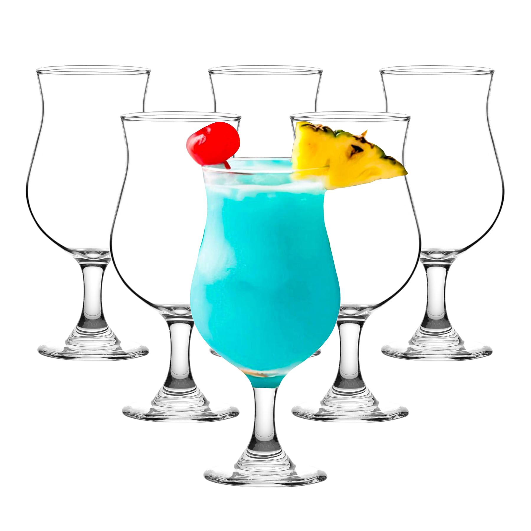 binsakao Hurricane Glasses Set of 6-395 Ml Milkshake Tall Cocktail Glasses for Mojito, Margarita, Sangria, Pina Colada Glass - Stemmed Coupe Glassware