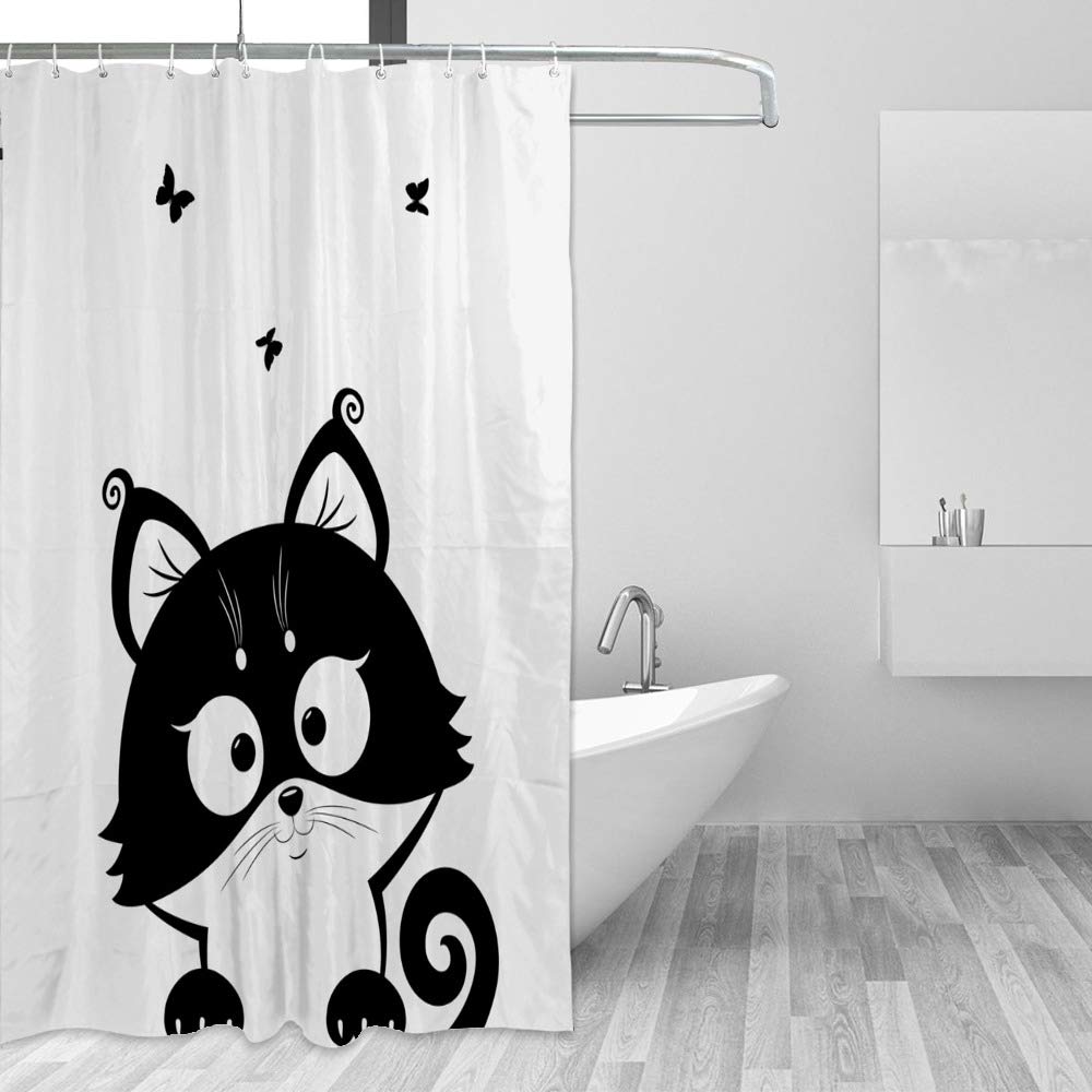 Rideau de douche imperméable anti-moisissure lavable motif chat 60x72
