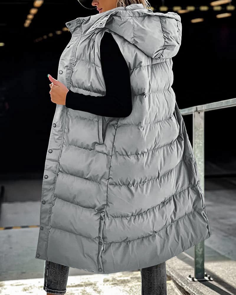 Grlasen Womens Long Puffer Vest Hooded Sleeveless Winter Coats Quilted Warm Zip Up Padded Outerwear - Image 3