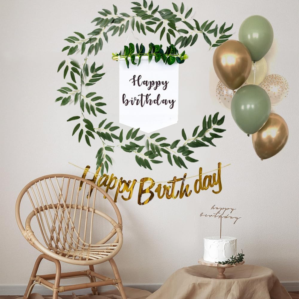 Birthday Decorations Set, Happy Birthday Pennant Flag with Artificial Vines Hanging Garland and Happy Birthday Banner, 20 Pcs Birthday Party Favors for Girls Boys Kids Women Man Family Party Supplies