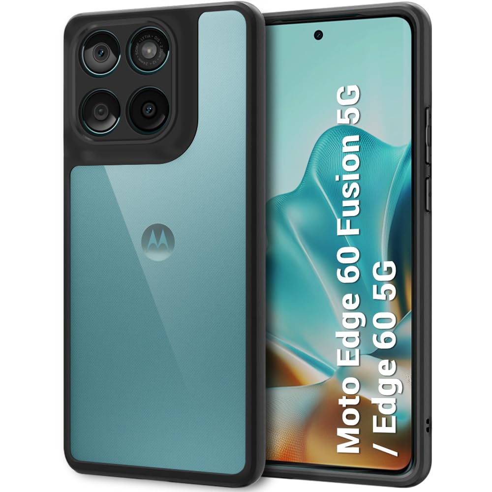 TheGiftKart Hybrid Shockproof Back Cover Case for Motorola Moto Edge 60 Fusion 5G / Moto Edge 60 5G | Hard Back Cover Case (PC & TPU, Transparent Clear Back, Black Sides)