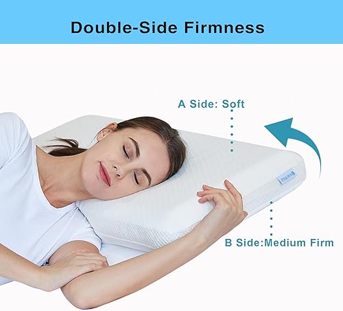Miniatura 2 de Almohada de espuma viscoelástica de doble cara, almohada cervical de cuello de 4 pulgadas para dormir de lado, firmeza media y suave, almohada