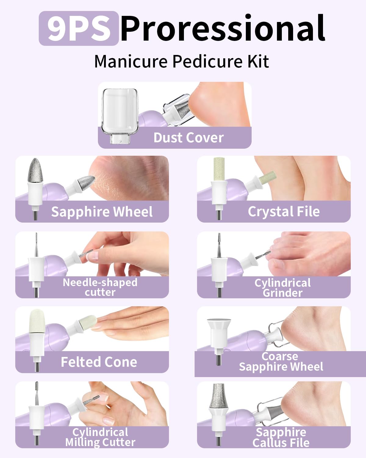 Set di lime elettriche senza fili, strumenti per pedicure ricaricabili per piedi, kit professionale per manicure e pedicure a 5 velocità per la cura delle mani e dei piedi, trapano per unghie spesse e