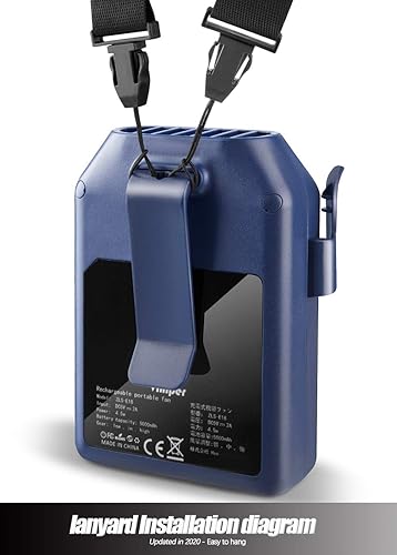 Miniatura 4 de Viniper Ventilador de clip de cintura, ventilador portátil de collar 5-22 horas de trabajo, 3 velocidades, funciona con batería recargable y