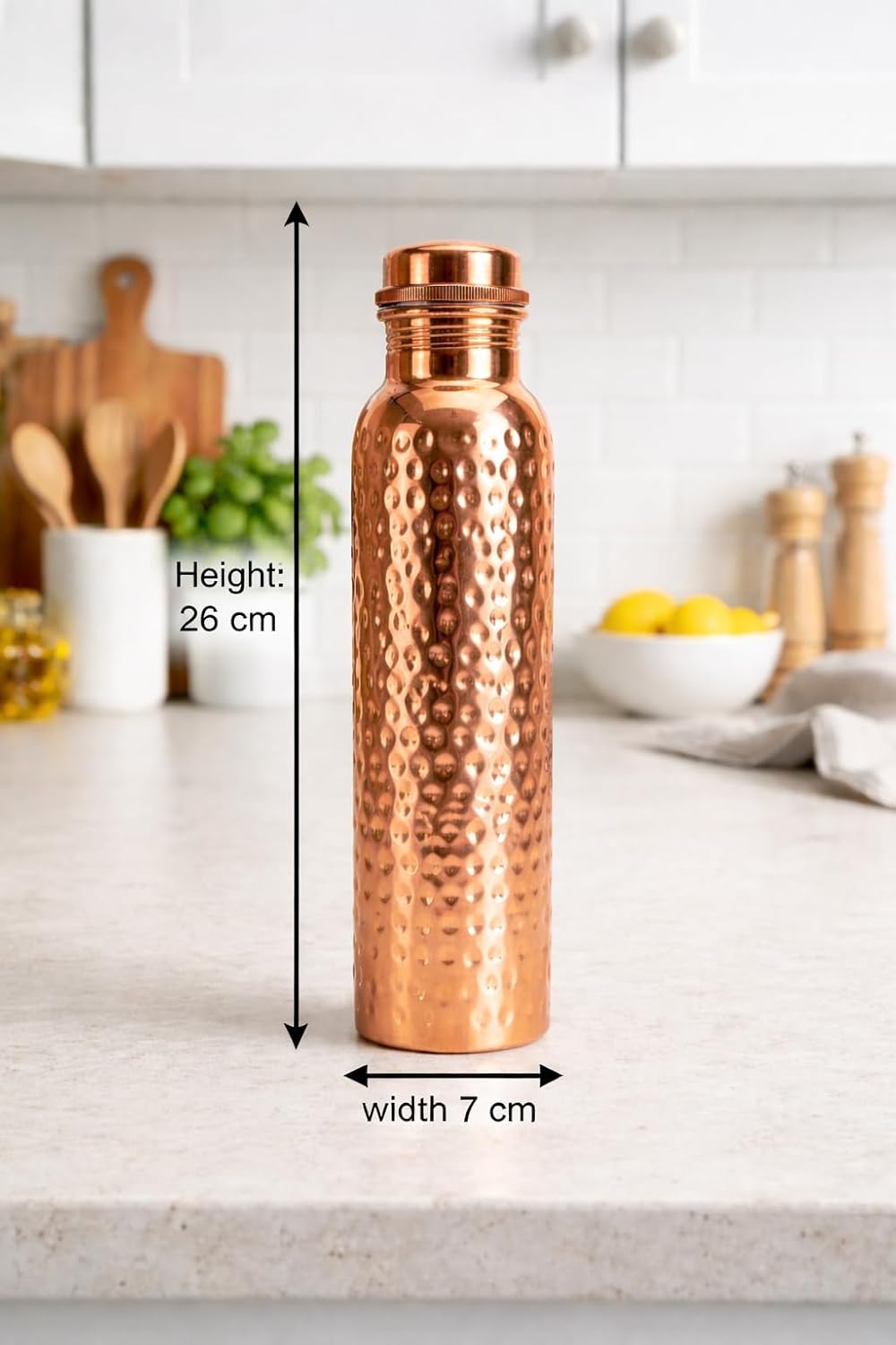 100% Pure Copper Water Bottle 34 Oz (1000 ml) Hammered Ayurvedic Copper Vessel for Drinking Leak-Proof, Reusable & BPA Free Large Metal Flask for Home, Office, Gym & Travel
