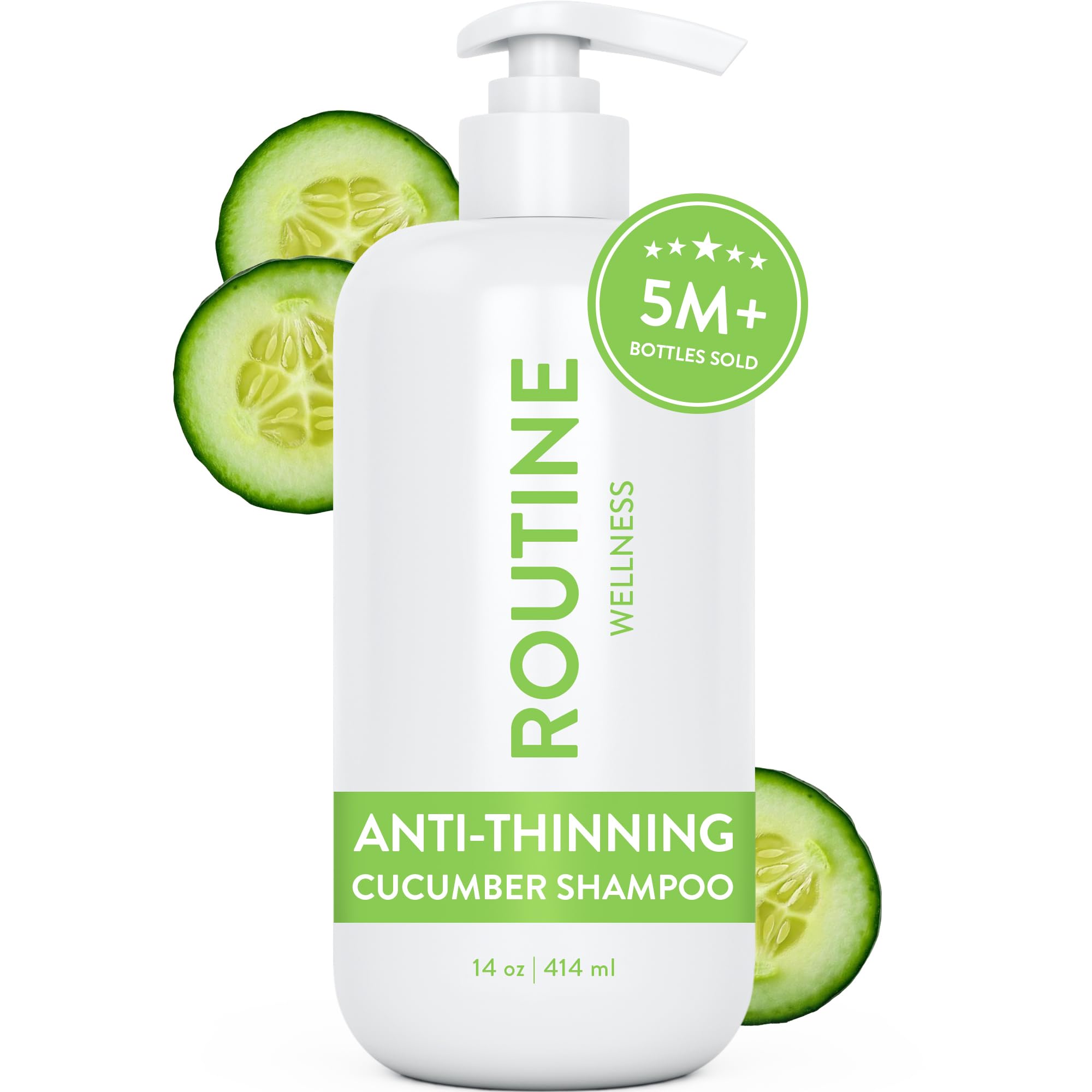 Routine Wellness Anti-Thinning Shampoo for Thinning Hair - Biotin DHT Blocker Women & Men - Color Safe Shampoo for Hair Loss & Healthy Hair - Cucumber