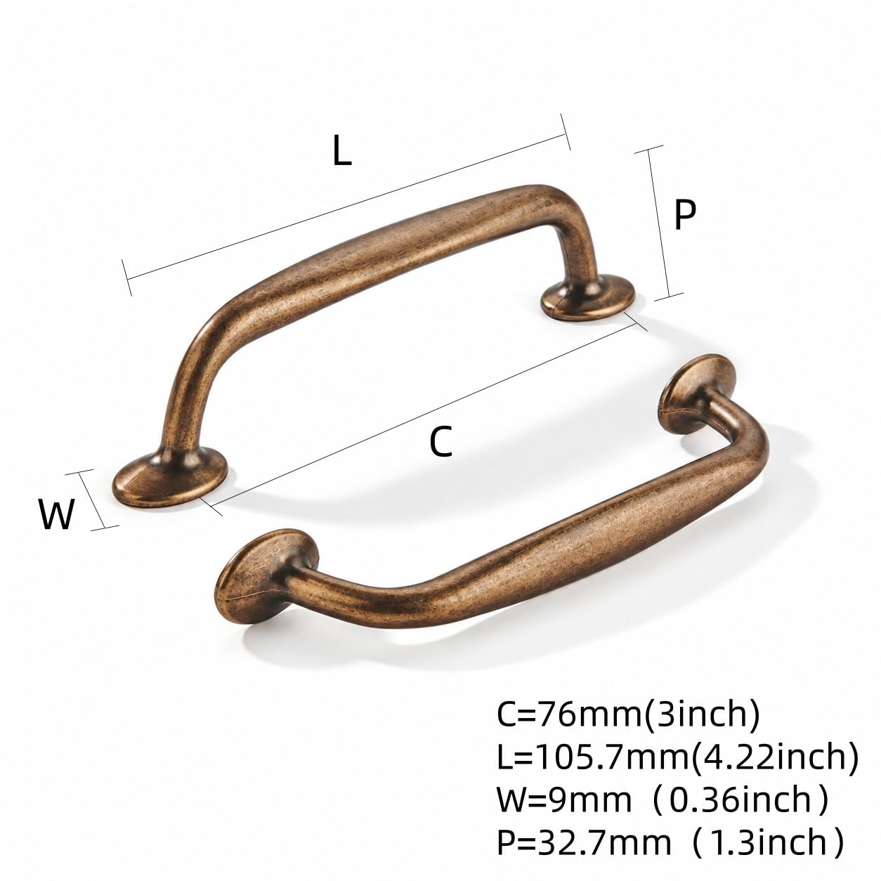 Antique Brass Cabinet Pull - 80456, 3 in (76 mm) — KHTUMEWARE