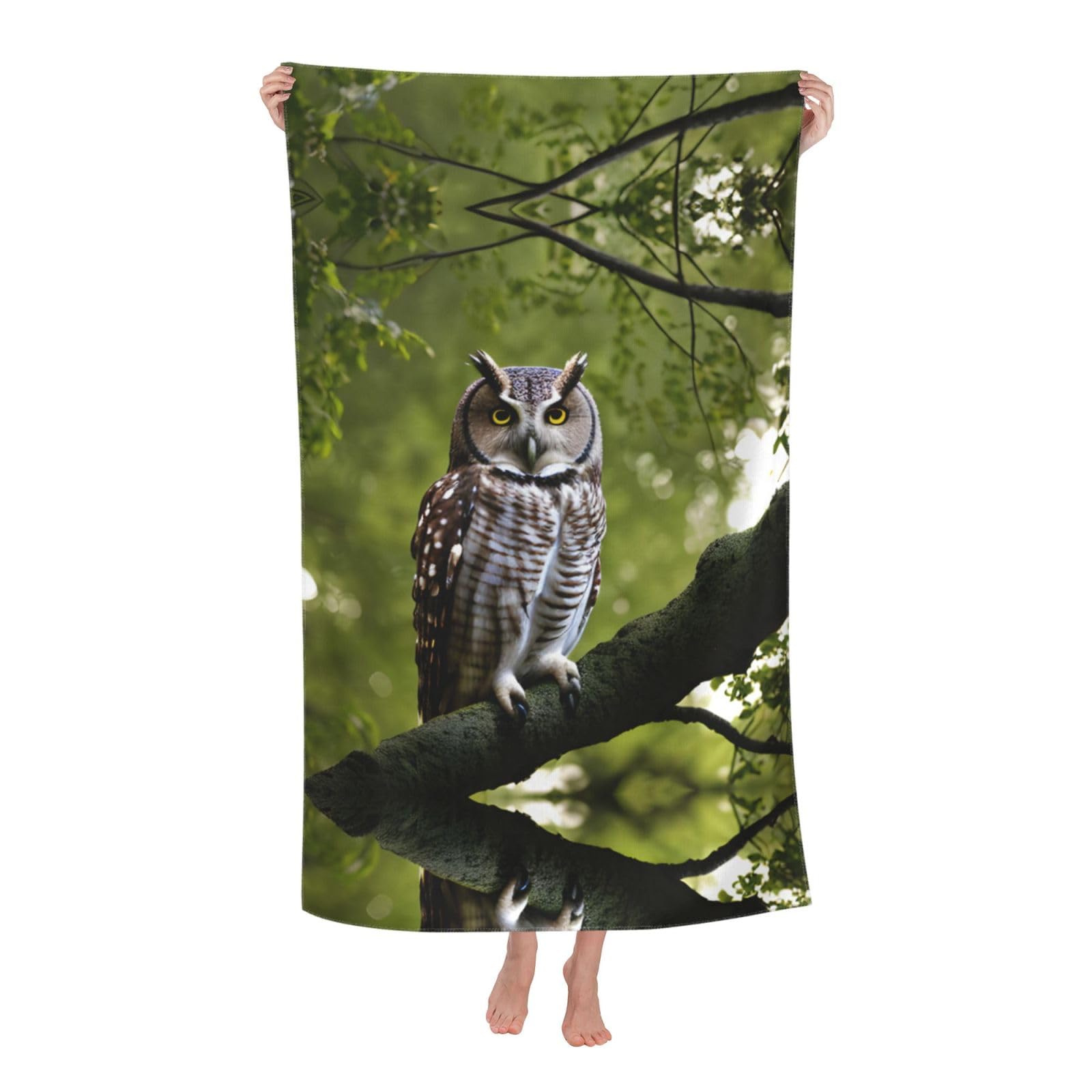 Oazcvbnn Women's White Owl Tree Branches Print Adult Beach Towel Summer Travel Pool Vacation Swimming Fitness Outdoor Adventures