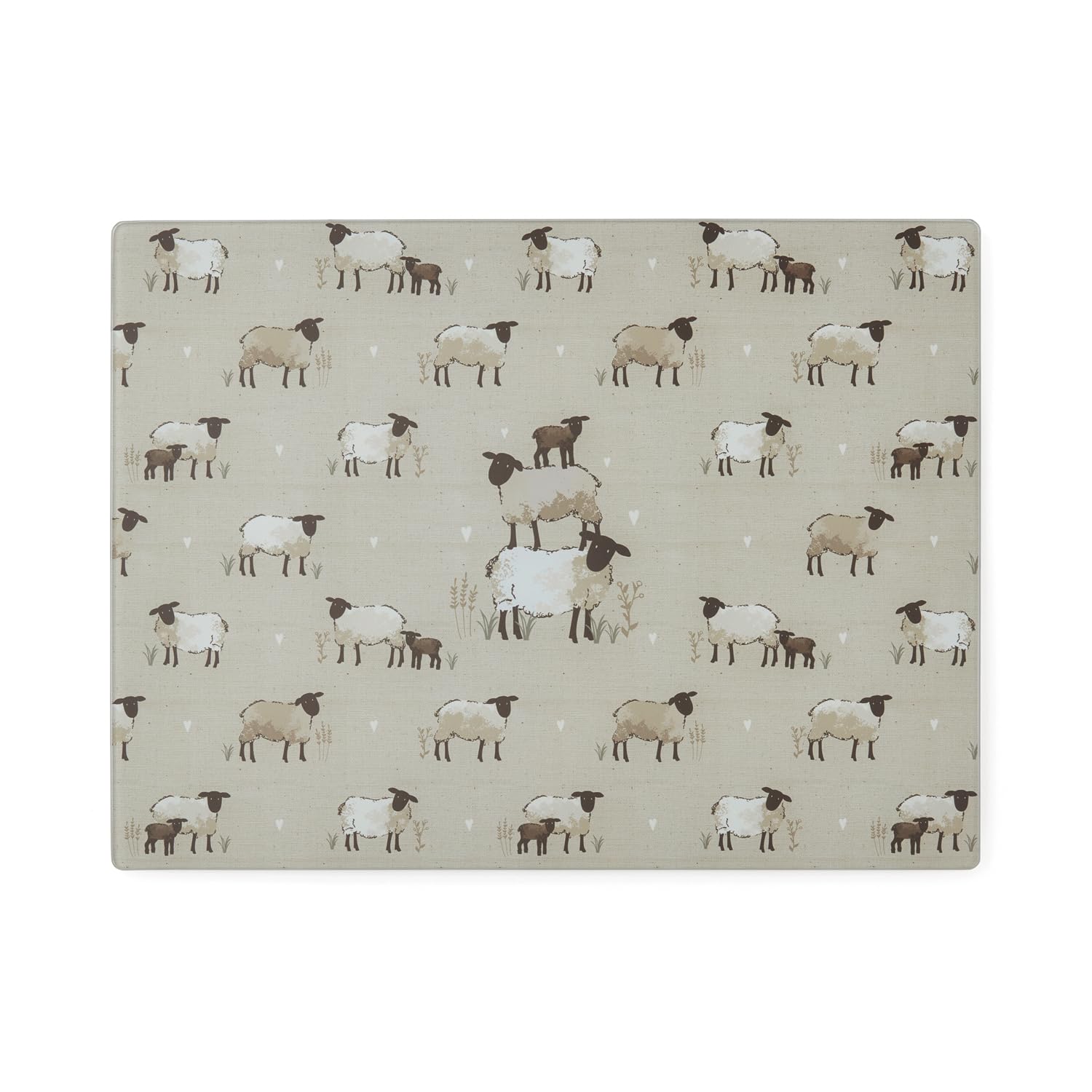 Cooksmart Highland Sheep Glass Worktop Saver | British Designed Tempered Glass Chopping Board | Heat-Resistant Kitchen Protector | Rustic Sheep &amp; Nature Print | Durable &amp; Stylish Worktop Protection
