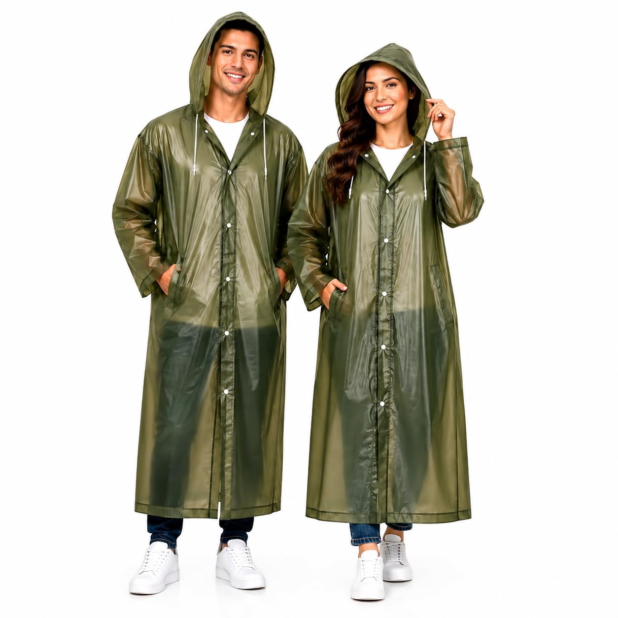 Waterproof Hooded Raincoat for Men & Women | Full Length Reusable PVC Rain Wear | Lightweight Windproof Rain Jacket with Front Button Closure & Pockets-image-26